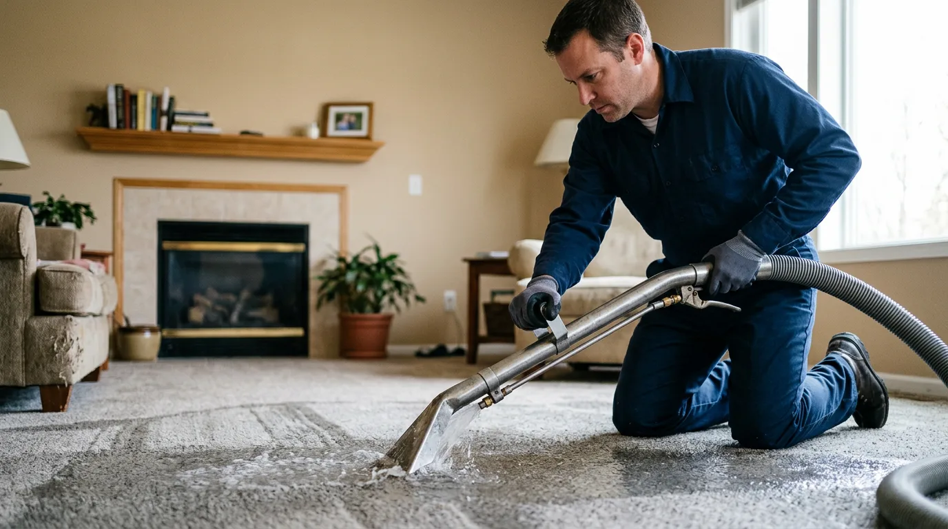 Water damage restoration technician working near Dinuba, CA